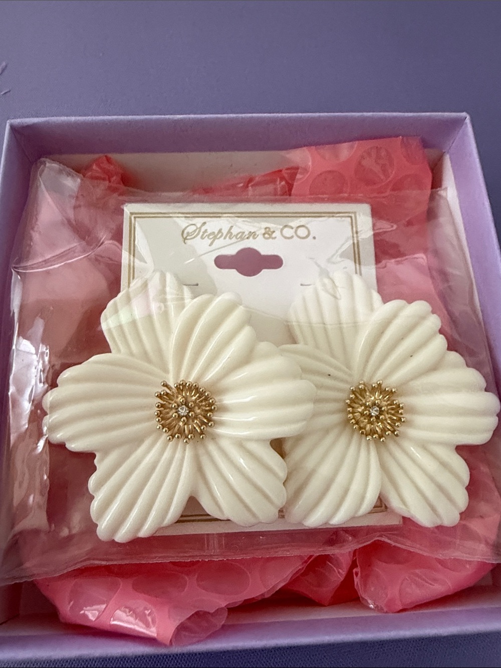 Cream Floral Statement Pierced Earrings